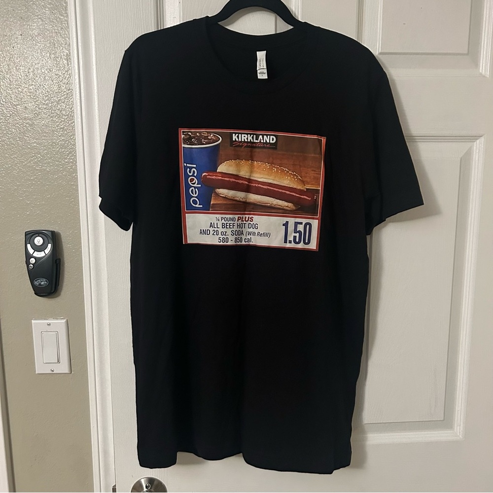 NWOT Black Costco Kirkland Hot Dog T-Shirt